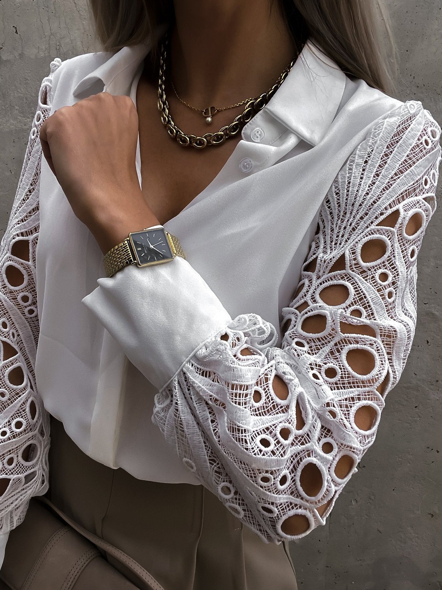 Unique Creative Long Sleeve Women's Lace Stitching Shirt