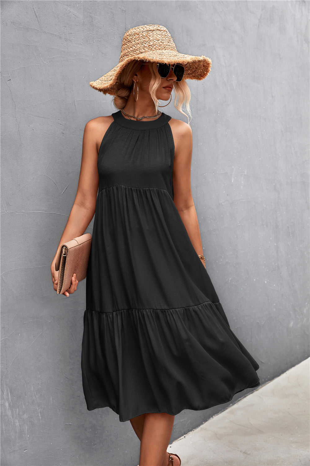 Women's Loose Splicing Casual Halter Stitching Dress