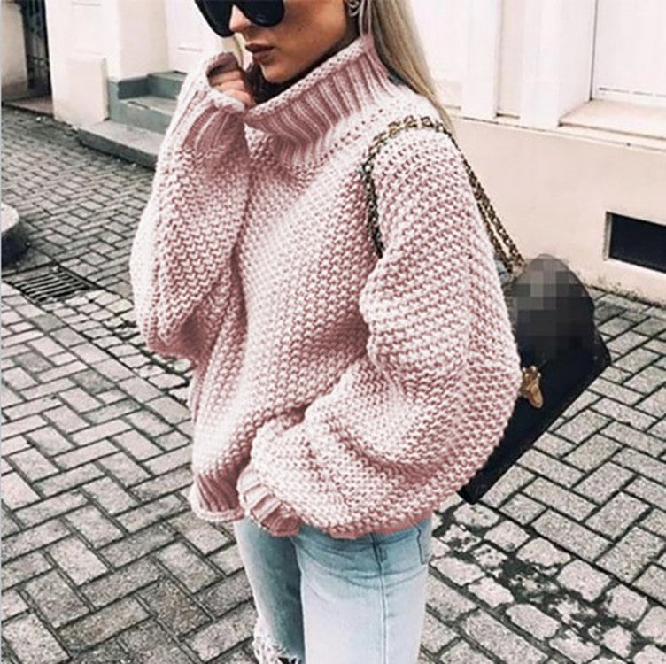 Thick Half Turtleneck Regular Sleeve Pullover Knitwear Loose Large Sweater