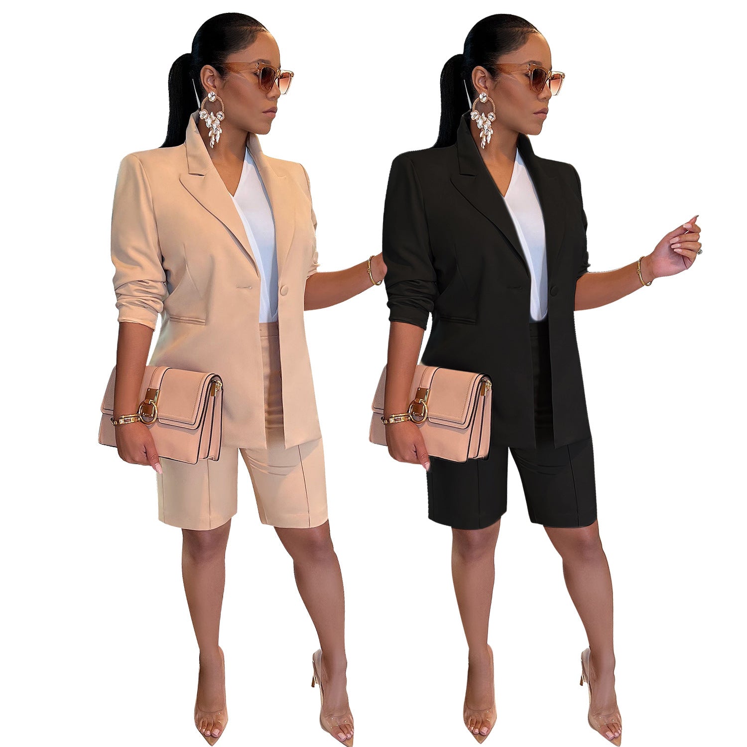 Plus Color Women's Polyester Coat Shorts Two-piece Suits