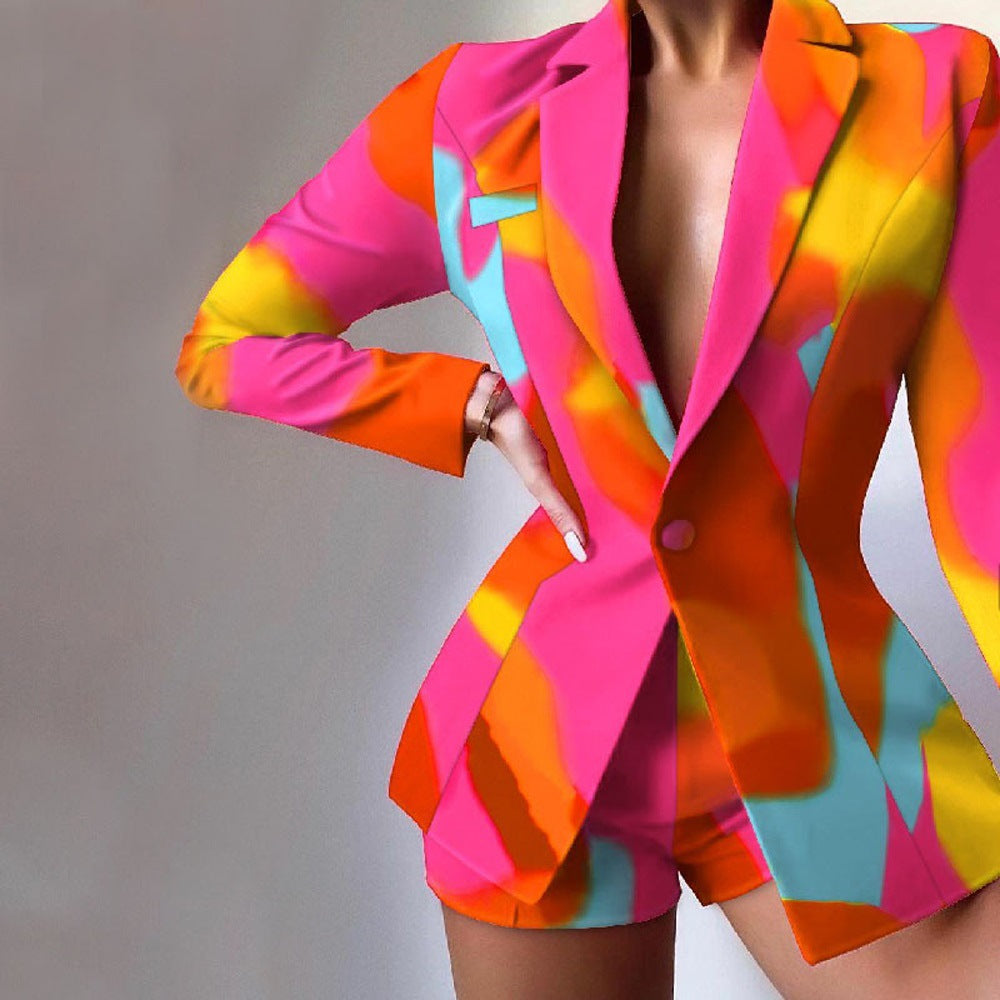 Women's Commuting Printing Elegant Slim-fit Short Pants Two-piece Suit