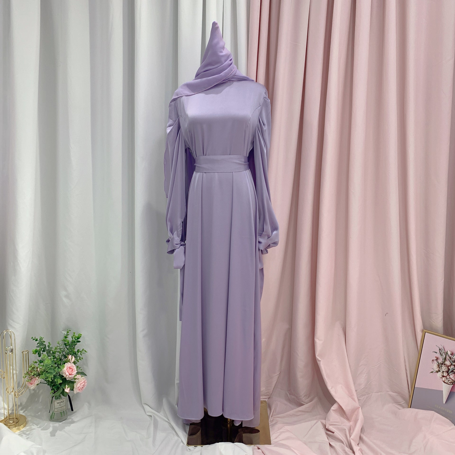 Attractive Solid Color Women's Soft Waist Satin Dress
