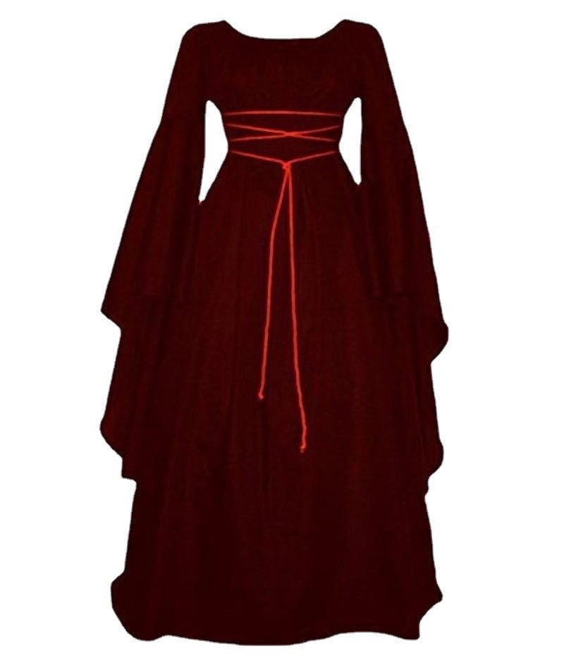 Long Sleeve Satin Round Neck Irregular Belt Women's Dress Halloween Costume