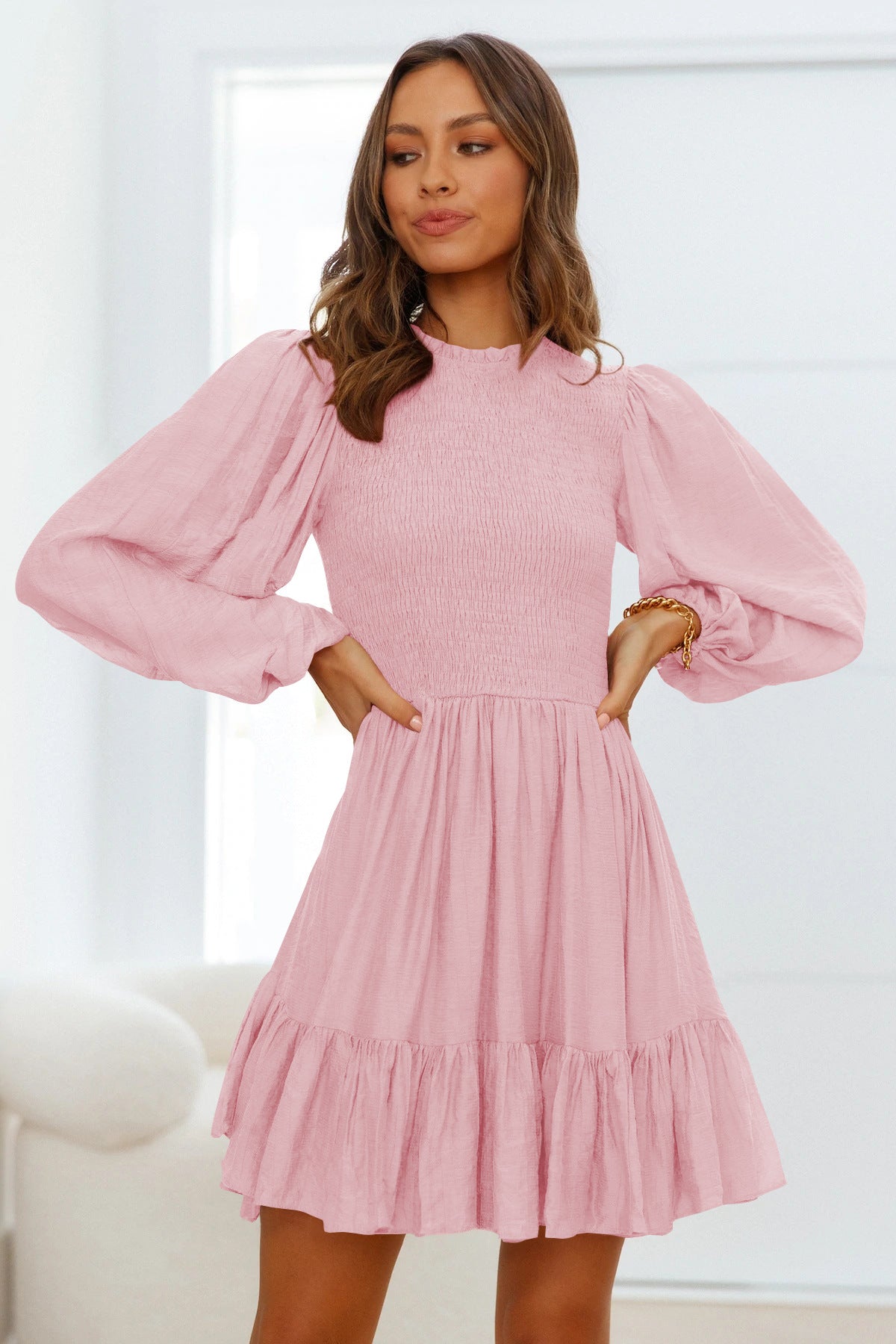 Temperament Commute Autumn Fashion Women's Long-sleeved Ruffled Elegant Dress