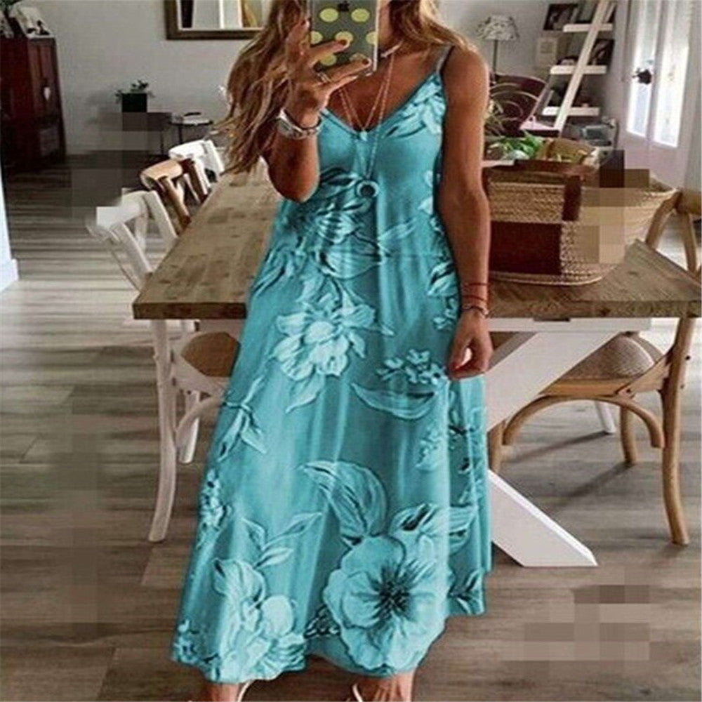 Women's Summer Digital Sling Style Printing V-neck Sleeveless Dress