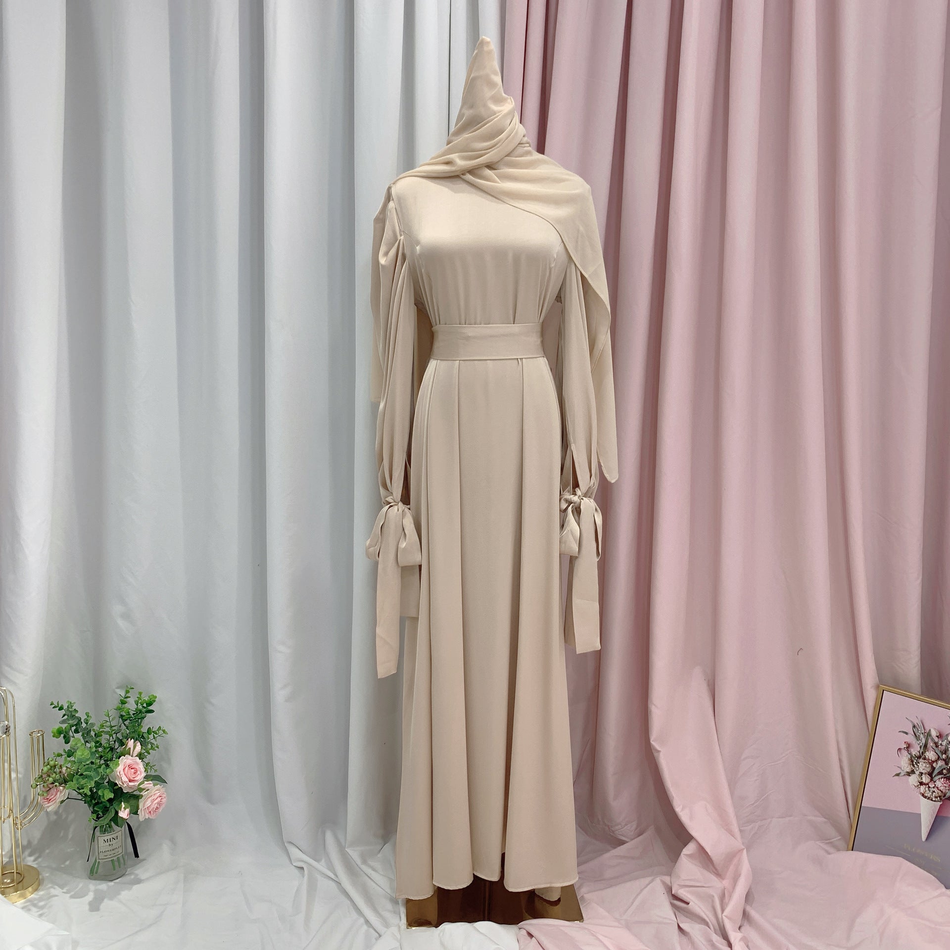 Attractive Solid Color Women's Soft Waist Satin Dress