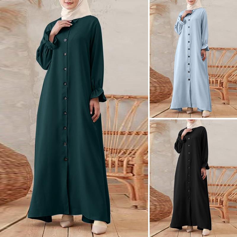 Spring Long Skirt Casual Retro Women's Cardigan Round Neck Swing Dress