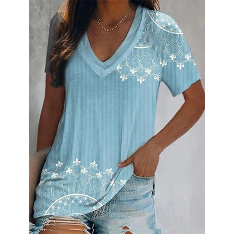 Women's Polyester Fiber Top Double-layer Collar Short-sleeved T-shirt