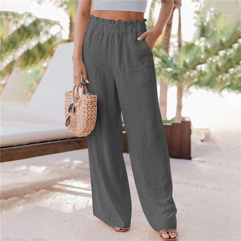 Ol Commuting Summer Women's Casual Fashion Ruffles Patch Pocket Wide-leg Pants