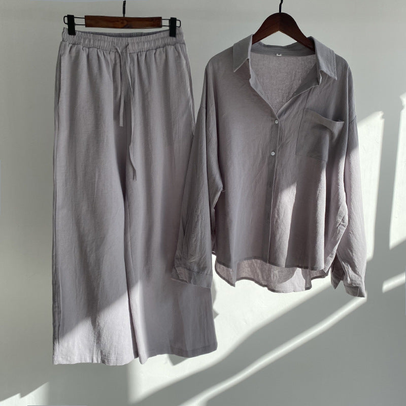 Women's 2-piece Retro Plus Size Collage Stitching Cotton Linen Outfit High Waist Loose Shirt