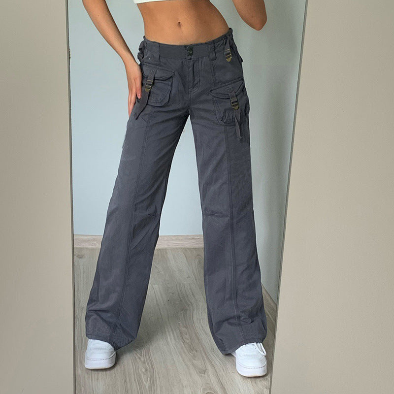 Casual Women's Retro Workwear Resin Solid Color Pants Wide Leg Loose Straight Jeans
