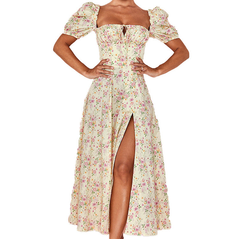 Summer Printed Mid Waist Hipster Floral Backless Slim Fit Sleeveless Women's Dress
