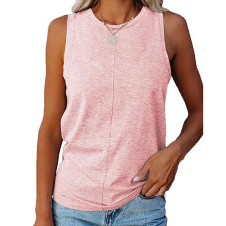 Summer Women's Stylish Casual Style Loose Round Neck Solid Color Sleeveless Vest T-shirt