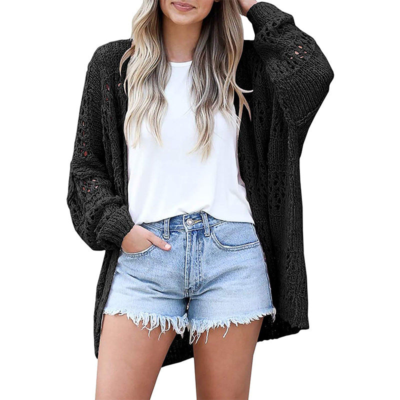 Fashion Loose Women's Cardigan Long Sleeve Hollow Out Coat
