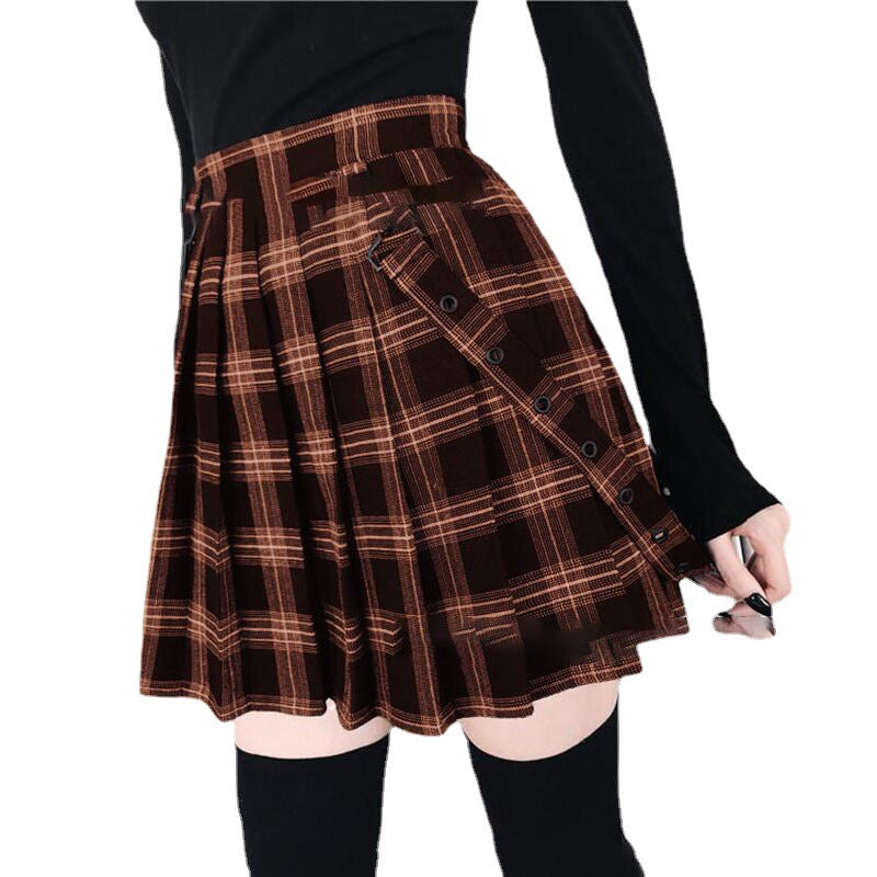 Plaid Printed Stretch Fresh And Sweet Teenage Leisure Out Slimming Swing Skirt
