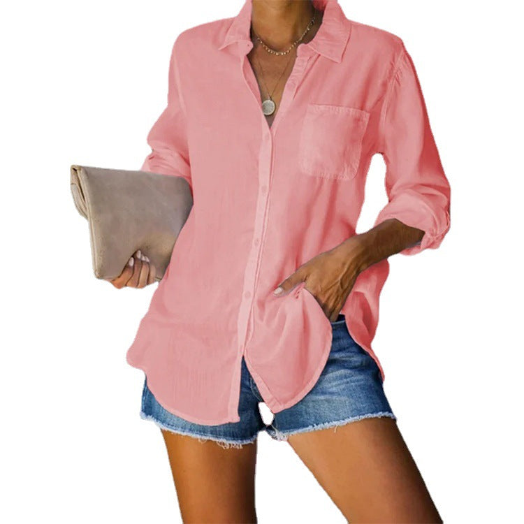 Temperament Commute Women's Solid Color Large Size Casual Loose Breasted Shirt