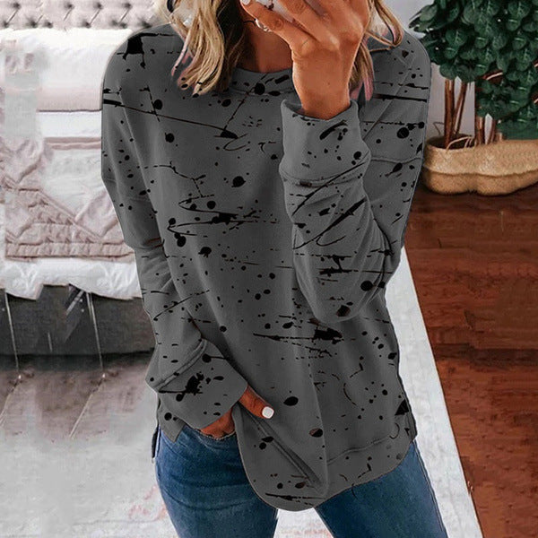 Stitching Color Temperament Commute Round Neck Long Sleeve Casual Loose Women Sweater