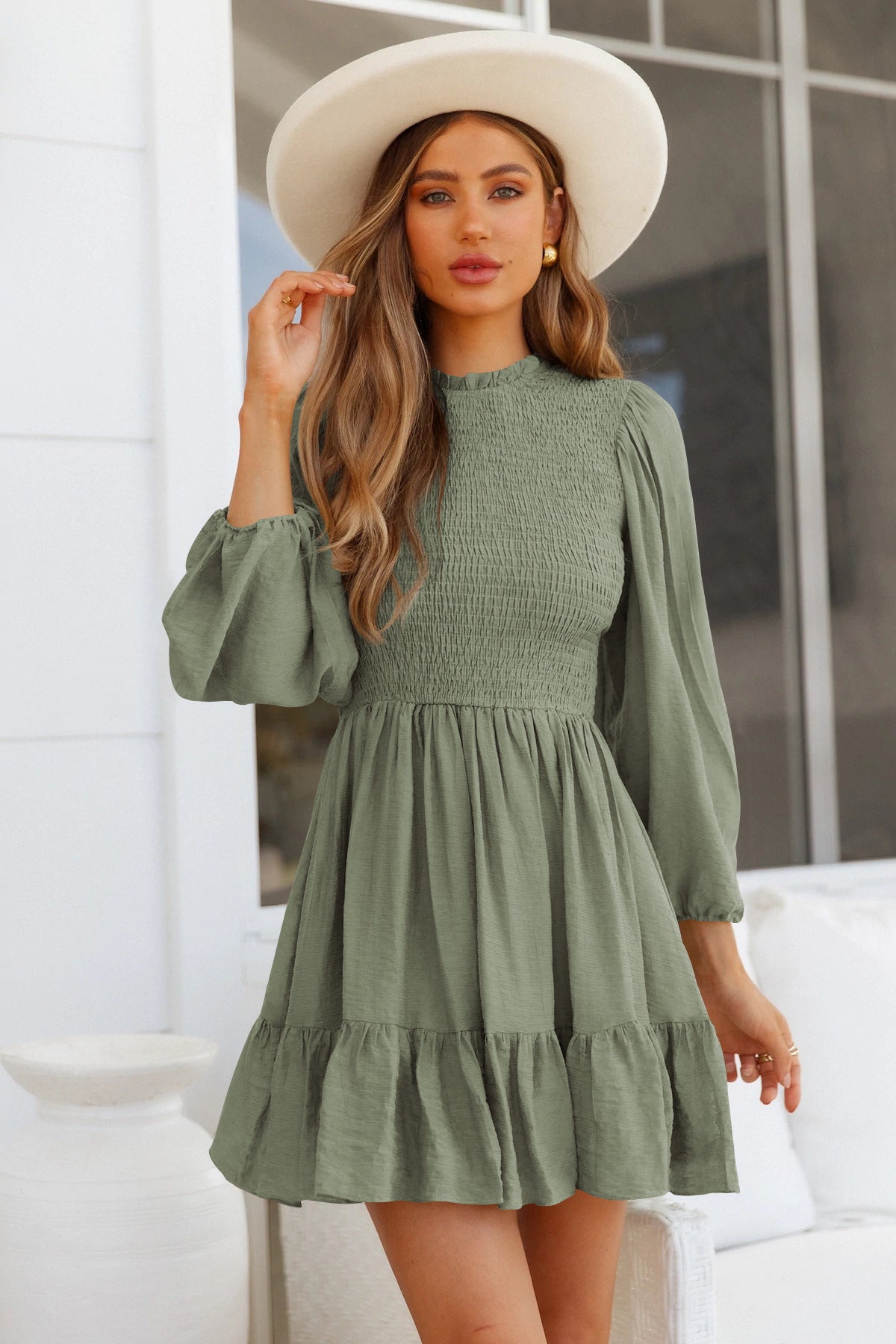 Temperament Commute Autumn Fashion Women's Long-sleeved Ruffled Elegant Dress