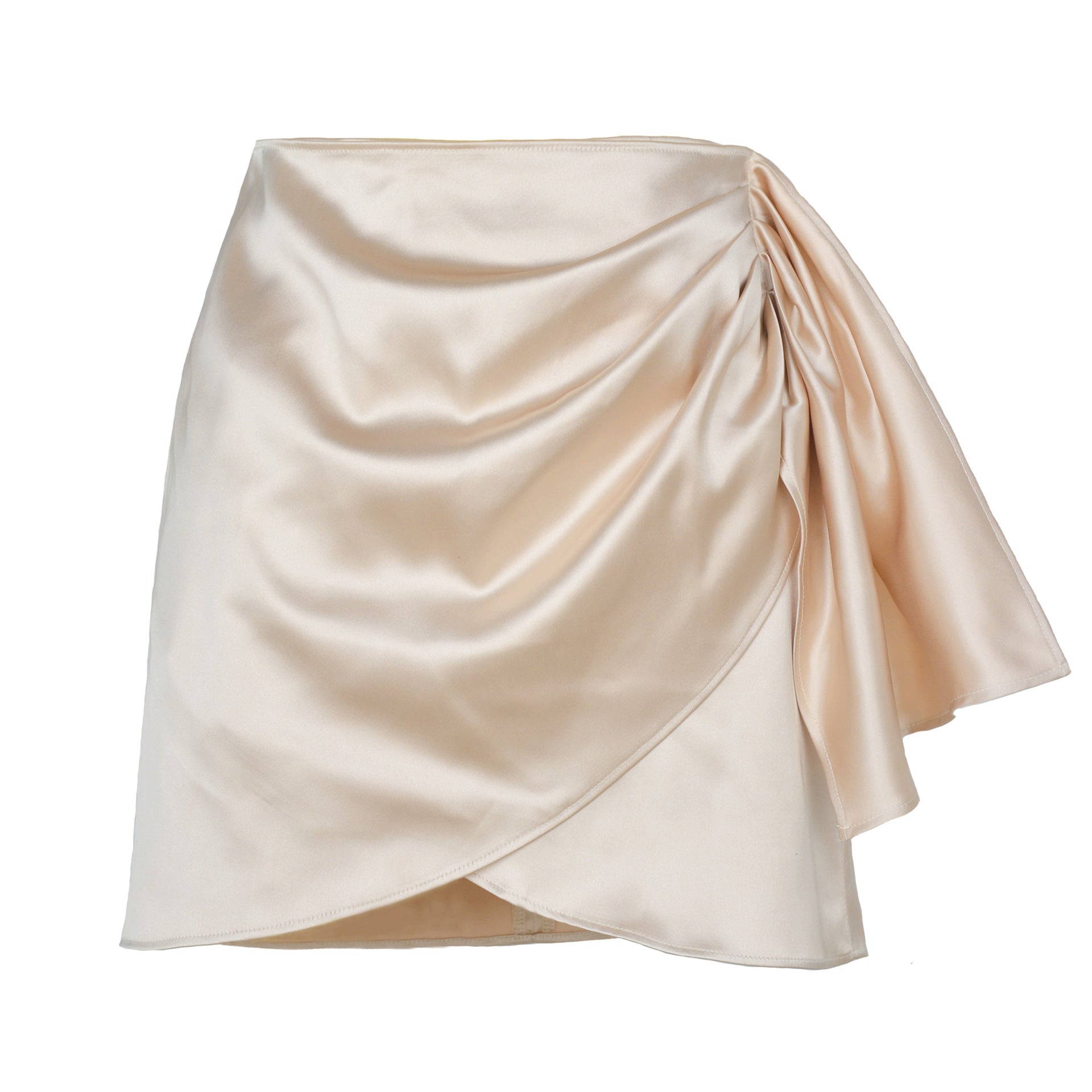 Summer Irregular Zipper Pleated Sexy Solid Color Satin High Waist Women's Skirt