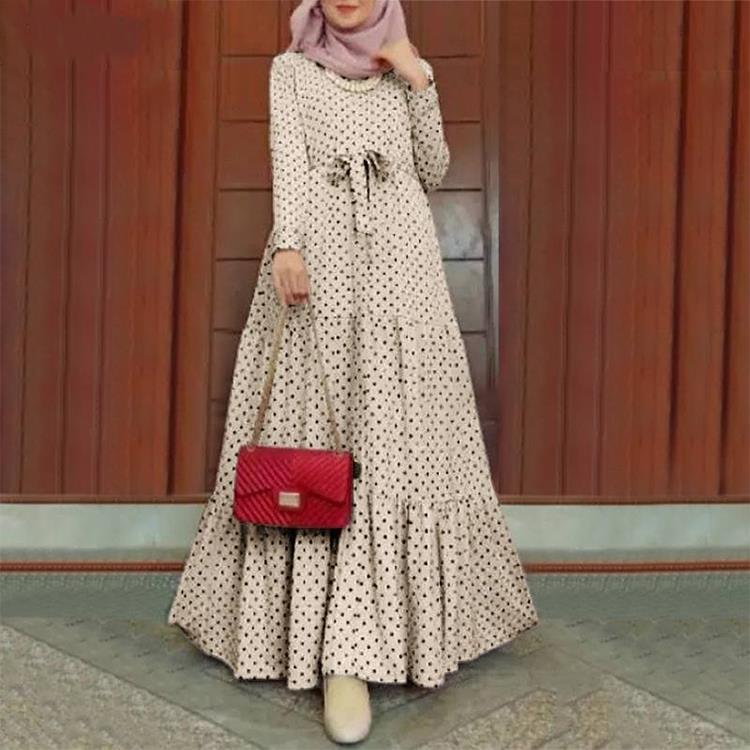 Creative Winter Casual Long Skirt Elegant Women's Dot Round Neck Swing Dress