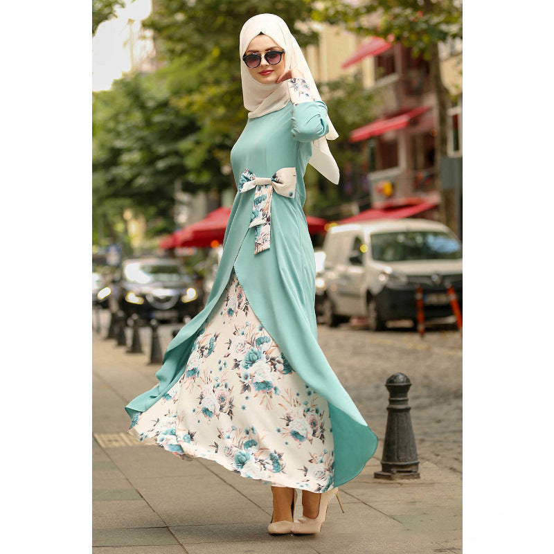 Round Neck Women's Muslim Retro Long Sleeve Dress