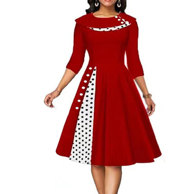 Women's Retro Printing Dot Cinched Swing Dress