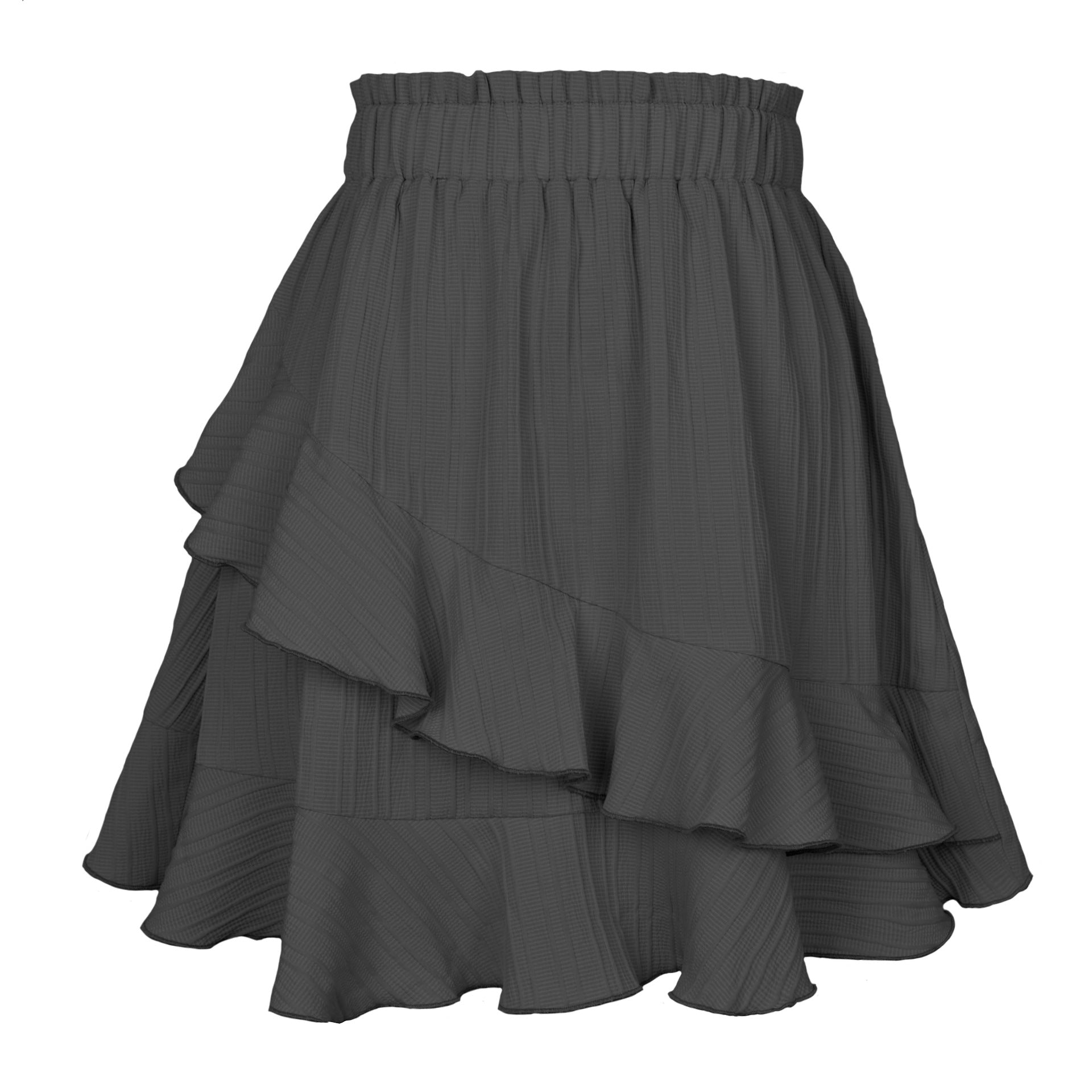 Summer Polyester Fiber Ruffled Women's High Waist Irregular Solid Color Skirt