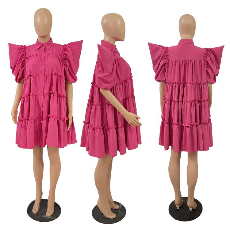 Oversized Dress High Waist Retro Pleated Puff Sleeve Loose Women's Shirt