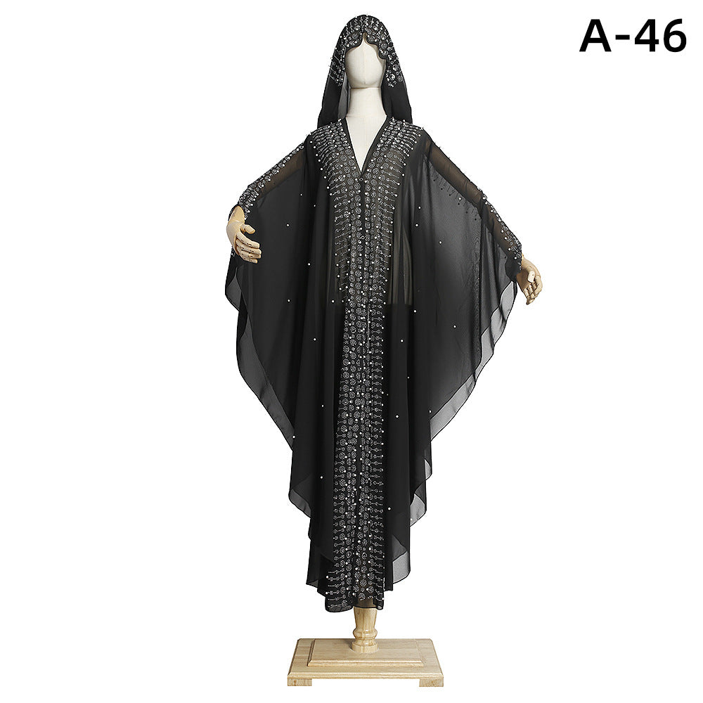 Beaded Embroidery Lace Single Muslim Hooded Temperament Commute Robe Plus Size Women's Dress