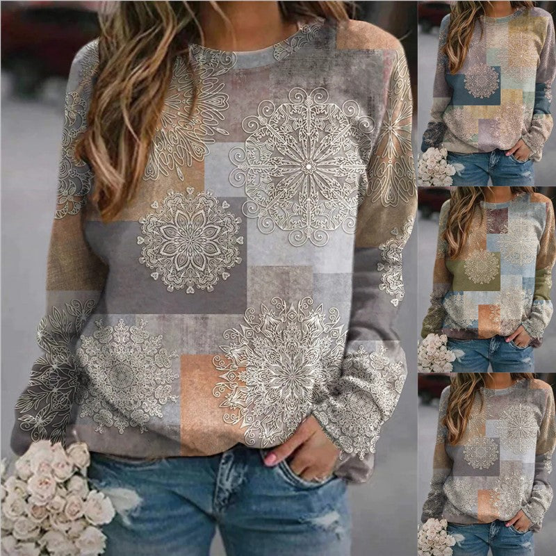 Pullover Color Stitching Round Neck Multicolor Long-sleeved Women's Sweater
