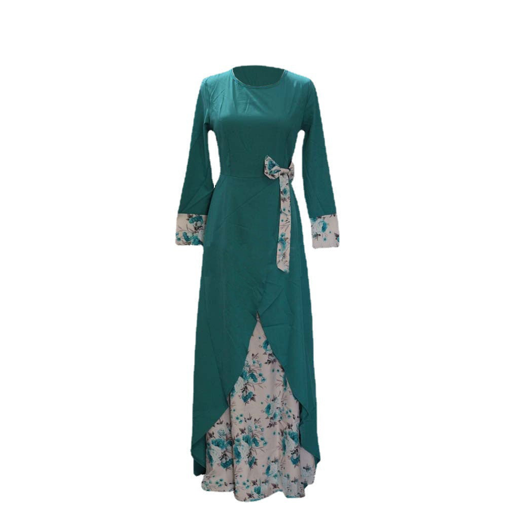 Round Neck Women's Muslim Retro Long Sleeve Dress