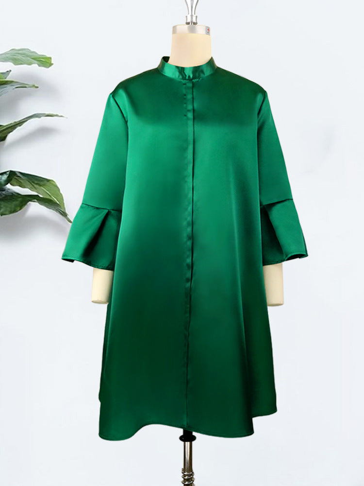 Plus Size Round-neck Flared Sleeves Solid Color Loose Slimming Fit Casual Party Women's Dress