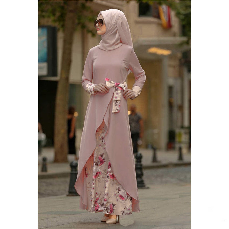 Round Neck Women's Muslim Retro Long Sleeve Dress