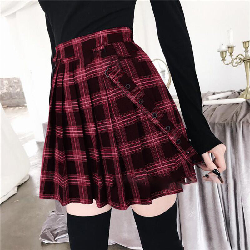 Plaid Printed Stretch Fresh And Sweet Teenage Leisure Out Slimming Swing Skirt
