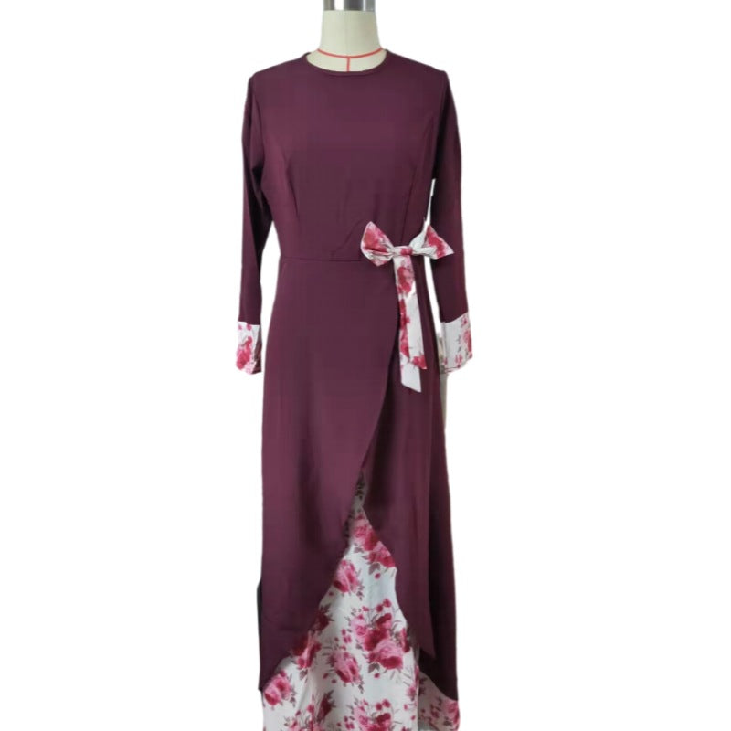 Round Neck Women's Muslim Retro Long Sleeve Dress