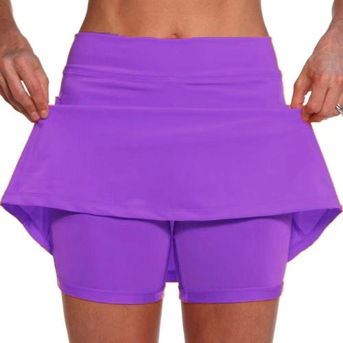 Solid Color Mid-waist Culottes Fresh And Sweet Women's Sports Casual Pants Pockets Short Skirt