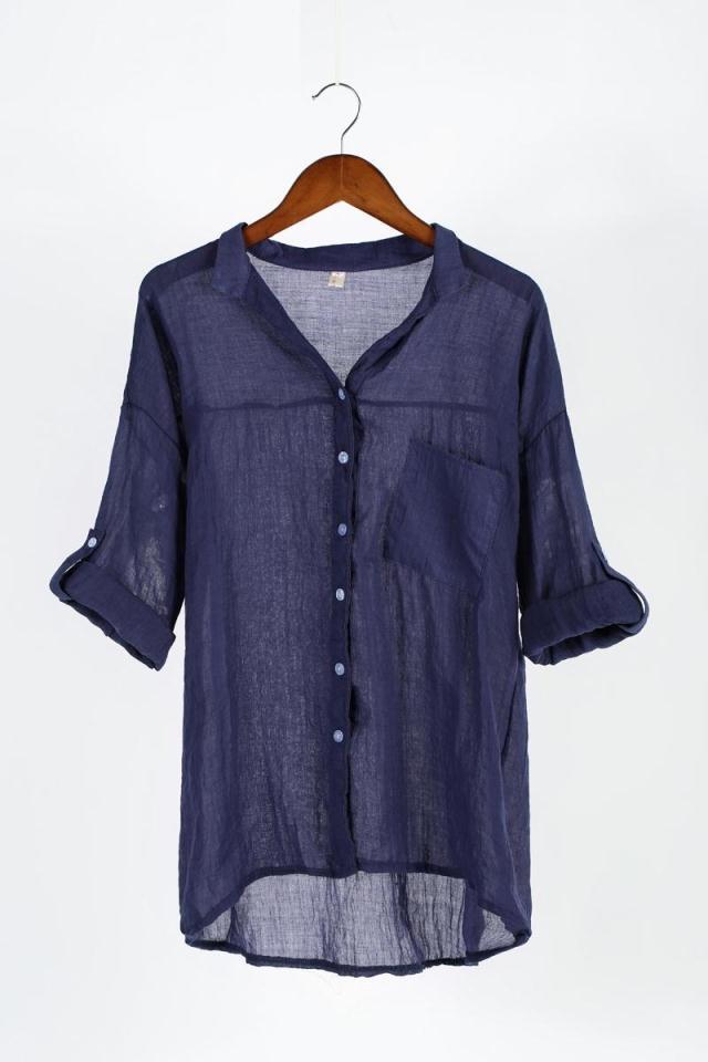 Summer Fresh Loose Cotton Linen Three-quarter Temperament Commute Sleeve Collar Women's Shirt