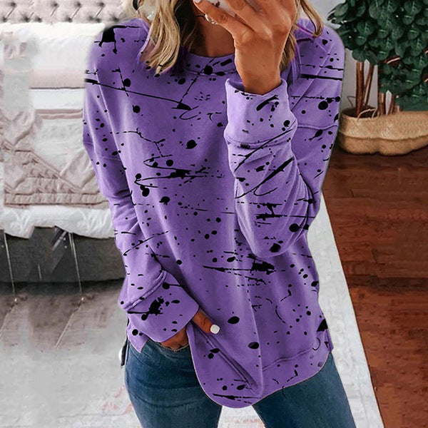 Stitching Color Temperament Commute Round Neck Long Sleeve Casual Loose Women Sweater