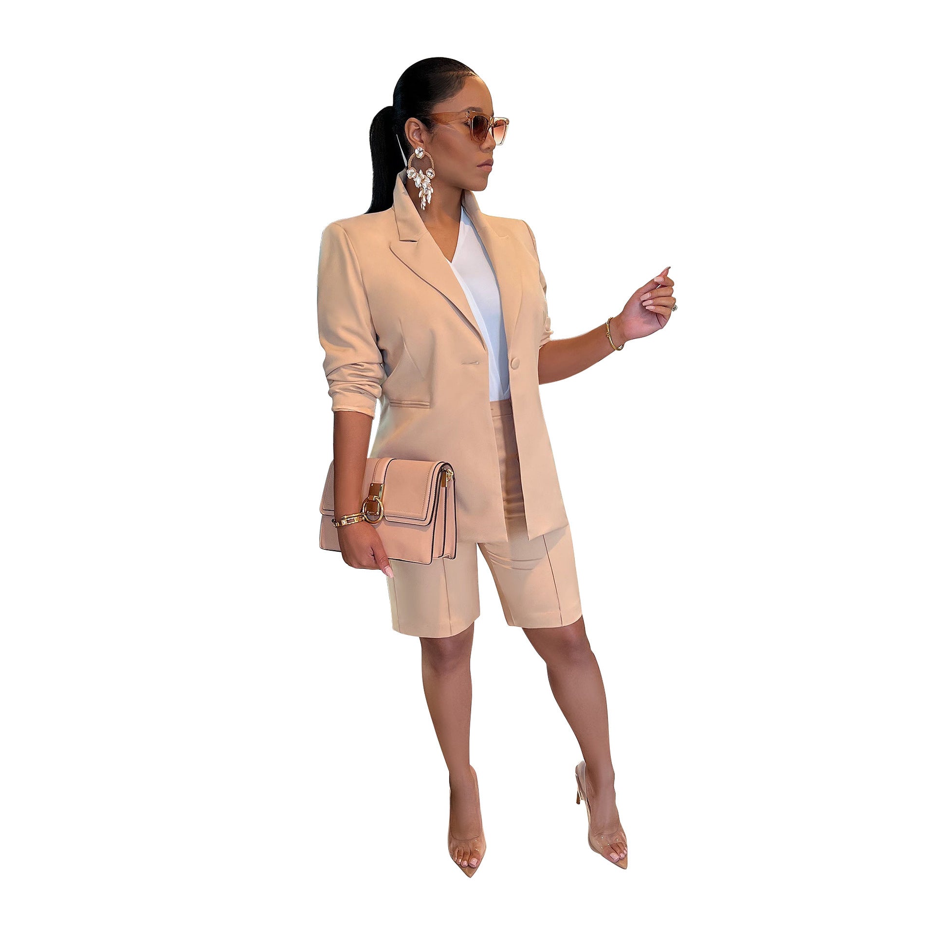 Plus Color Women's Polyester Coat Shorts Two-piece Suits
