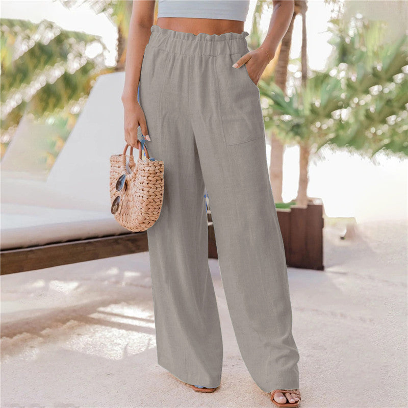 Ol Commuting Summer Women's Casual Fashion Ruffles Patch Pocket Wide-leg Pants