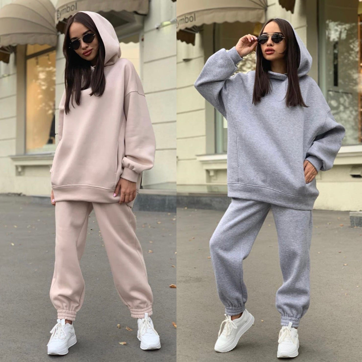 Fashion Solid Color Temperament Commute Hooded Sweater Casual Two-piece Suit