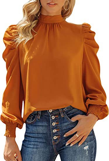 Long Sleeve Turtleneck Bubble Casual High Collar Loose Top Women's Shirt