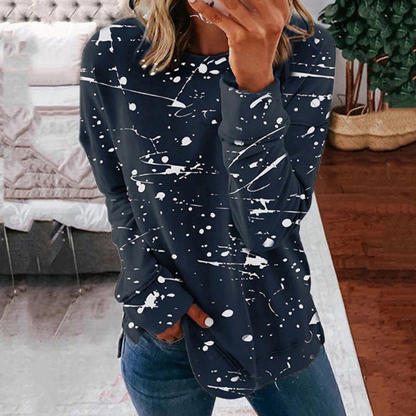 Stitching Color Temperament Commute Round Neck Long Sleeve Casual Loose Women Sweater