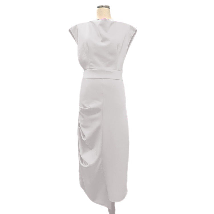 Women's Solid Color Mid Waist Sleeveless Slim Irregular Dress Skirt